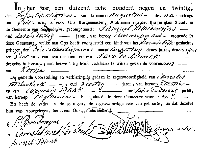 18290825 geb akte Koosje dv S Boudewijns - S d Munck